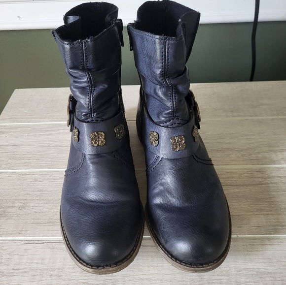 Rieker Women Peggy Blue Ankle Winter Boots Buckle Side Zipper 5.5 US 36 EU - Picture 2 of 10